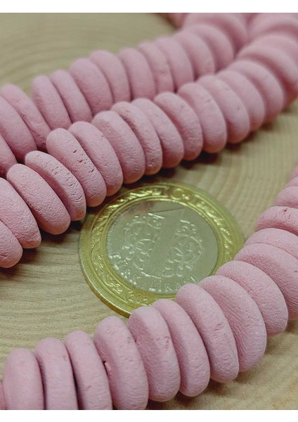 Pembe Pigmentli Yassı Mat Seramik Boncuk Dizi 10-12MM/23CM (54196)