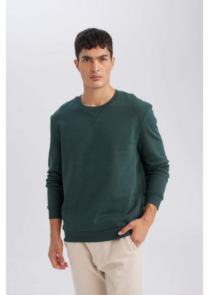 Regular Fit Bisiklet Yaka Kalın Basic Düz Sweatshirt T3777AZ24AU