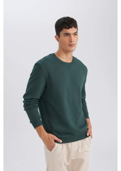 Regular Fit Bisiklet Yaka Kalın Basic Düz Sweatshirt T3777AZ24AU