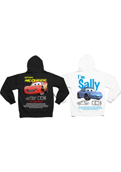Sevgili Kombini I'm Sally ve Şimşek Mcqueen Cars Baskılı 2'li Sevgili Kombini Çift Hoodie Kapşonlu Sweatshirt 2ADET