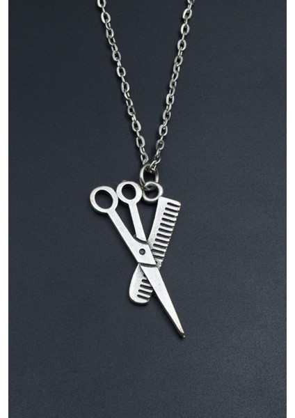 Berber - Makas - Tarak Gümüş Kaplama Unisex Düz Zincir Kolye kod 746 fiyatları