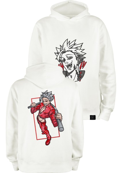 Beyaz Oversize Unisex Kapüşonlu Sweatshirt Anime Nakışlı The Seven Deadly Sins Ban Sweatshirt Hoodie