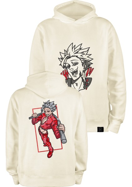 Ekru Oversize Unisex Kapüşonlu Sweatshirt Anime Nakışlı The Seven Deadly Sins Ban Sweatshirt Hoodie