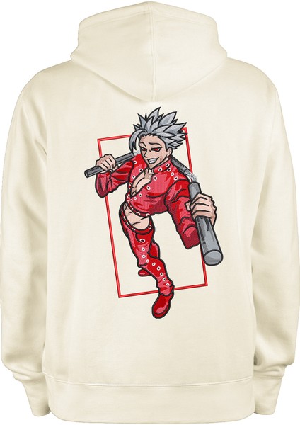 Ekru Oversize Unisex Kapüşonlu Sweatshirt Anime Nakışlı The Seven Deadly Sins Ban Sweatshirt Hoodie