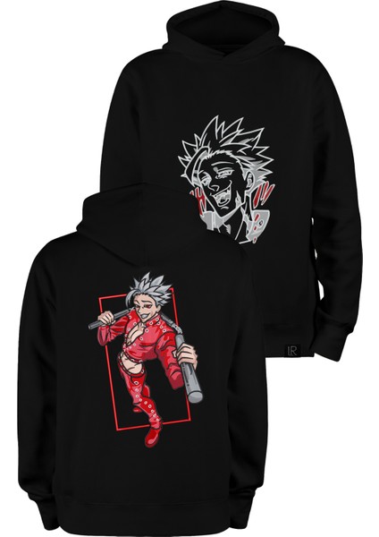 Siyah Oversize Unisex Kapüşonlu Sweatshirt Anime Nakışlı The Seven Deadly Sins Ban Sweatshirt Hoodie
