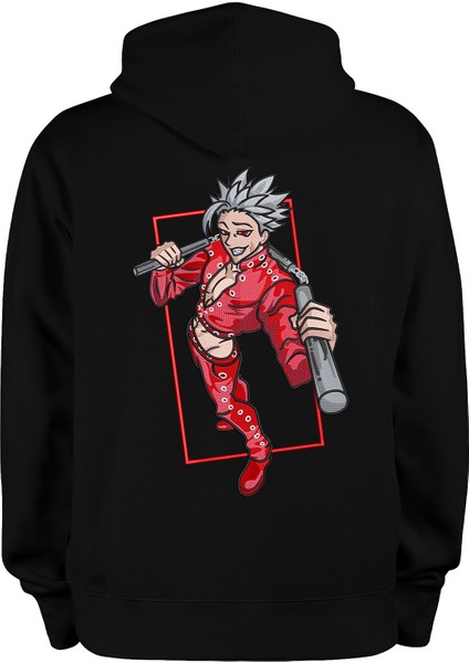 Siyah Oversize Unisex Kapüşonlu Sweatshirt Anime Nakışlı The Seven Deadly Sins Ban Sweatshirt Hoodie