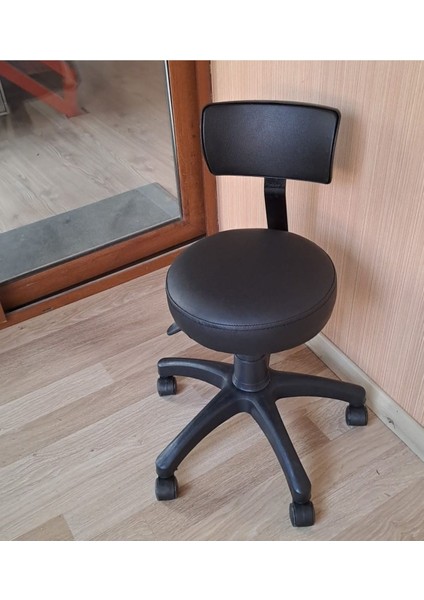 Döner Ofis Kasiyer Taburesi Tekerlekli Deri Oturak Eczane Laboratuvar Büro Çalışma Koltuğu Sırtlı