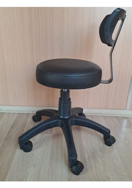 Döner Ofis Kasiyer Taburesi Tekerlekli Deri Oturak Eczane Laboratuvar Büro Çalışma Koltuğu Sırtlı