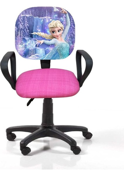 Frozen Desenli Çocuk Çalışma Koltuğu Karlar Ülkesi Çocuk Odası Ofis Sandalyesi Tekerlekli Amortisör