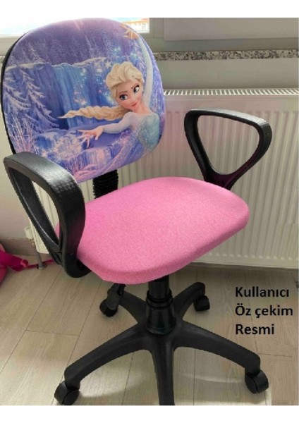 Frozen Desenli Çocuk Çalışma Koltuğu Karlar Ülkesi Çocuk Odası Ofis Sandalyesi Tekerlekli Amortisör
