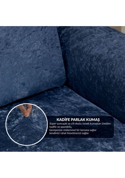 Kadife 3+3+1+1 Gri Lastikli Kanepe Örtüsü | Lastikli Koltuk Örtüsü | Koltuk Kılıfı