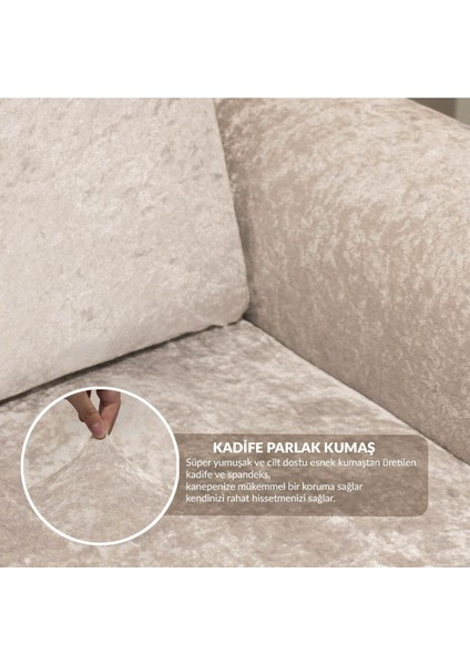 Kadife 3+3+1+1 Gri Lastikli Kanepe Örtüsü | Lastikli Koltuk Örtüsü | Koltuk Kılıfı