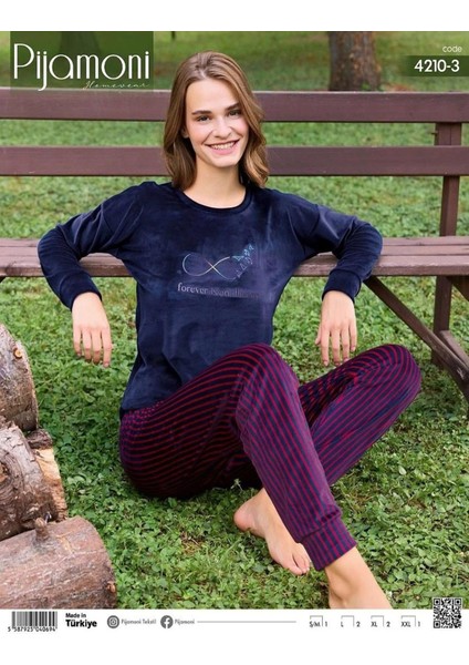 Kadın Kışlık Bisiklet Yaka Likralı Kadife Pijama Takımı 4210/3- 1 Adet fiyatları