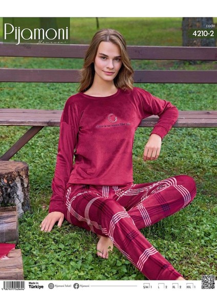 Kadın Kışlık Bisiklet Yaka Likralı Kadife Pijama Takımı 4210/2- 1 Adet fiyatları