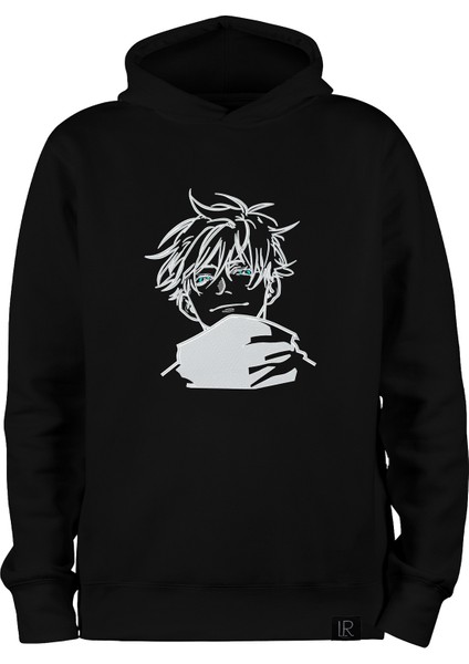 Unisex Kapüşonlu Sweatshirt Anime Nakışlı Hoodie Jujutsu Kaisen Oversize Siyah Kışlık Sweatshirt