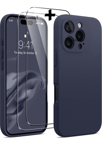 Iphone 16 Pro Max Kılıf Kamera Korumalı Yumuşak Renkli Silikon + 9h Ekran Koruyucu Cam 2in1 Set