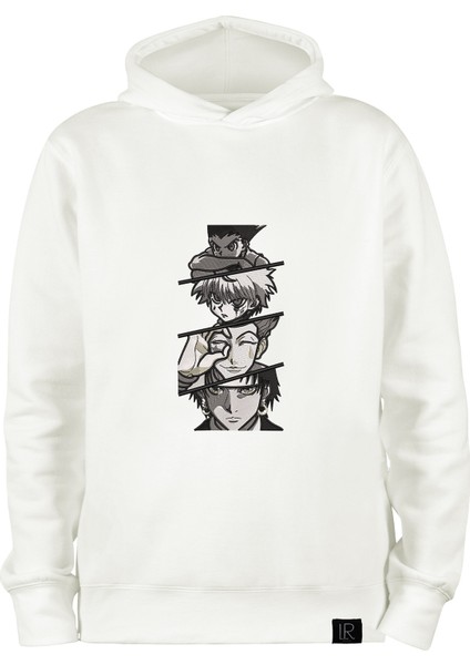 Unisex Hunter x Hunter Hoodie Nakışlı Beyaz Kapşonlu Sweatshirt Kadın Erkek Oversize Sweat Hoodie