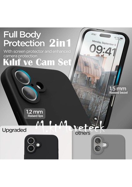 Iphone 16 Kılıf Kamera Korumalı Yumuşak Renkli Silikon + 9h Ekran Koruyucu Cam 2in1 Set