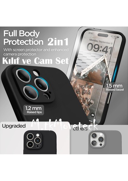 Iphone 16 Pro Kılıf Kamera Korumalı Yumuşak Renkli Silikon + 9h Ekran Koruyucu Cam 2in1 Set