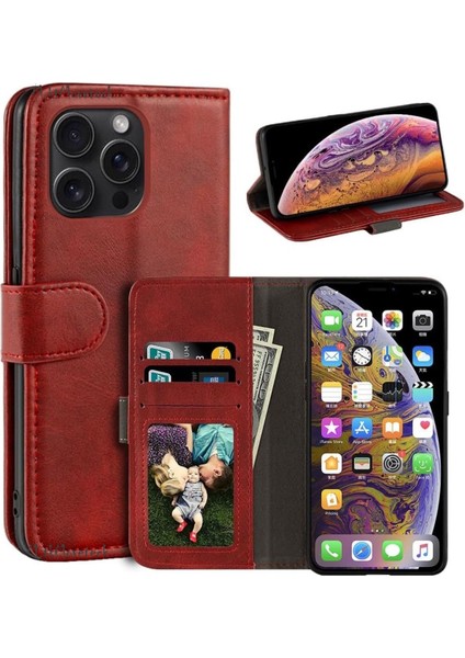 Iphone 16 Pro Kılıf 360 Tam Kaplar Deri Dokulu Kapaklı Cüzdanlı Kartlıklı Standlı Kartvizitli Kapak