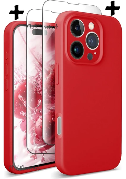 MTK Moveteck Iphone 16 Pro Max Kılıf Kamera Korumalı Yumuşak Renkli Silikon + 9h Ekran Koruyucu Cam 2in1 Set