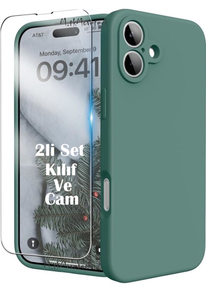 MTK Moveteck Iphone 16 Kılıf Kamera Korumalı Yumuşak Renkli Silikon + 9h Ekran Koruyucu Cam 2in1 Set