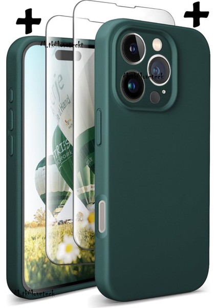 Iphone 16 Pro Kılıf Kamera Korumalı Yumuşak Renkli Silikon + 9h Ekran Koruyucu Cam 2in1 Set