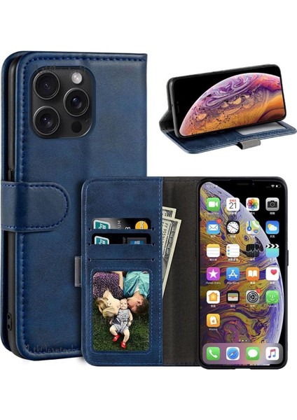 Iphone 16 Pro Kılıf 360 Tam Kaplar Deri Dokulu Kapaklı Cüzdanlı Kartlıklı Standlı Kartvizitli Kapak