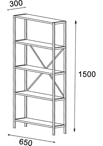 Vega 5 Raflı Metal Kitaplık 65 cm Atlantik Çam