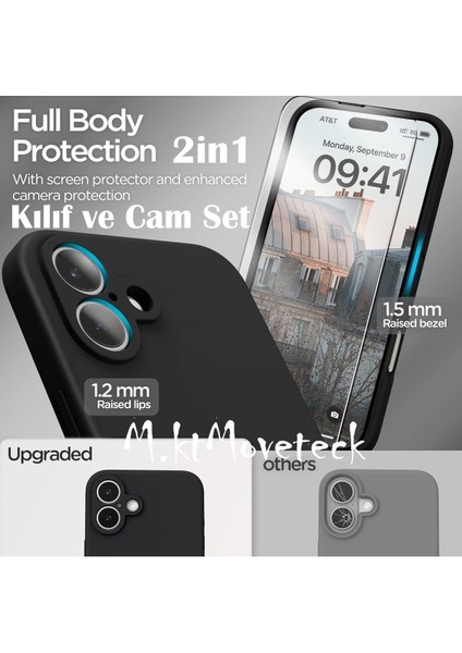 Iphone 16 Plus Kılıf Kamera Korumalı Yumuşak Renkli Silikon + 9h Ekran Koruyucu Cam 2in1 Set