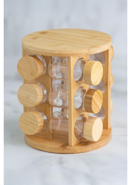 12 Parça Bambu Döner Stantlı Cam Baharat Seti Kavanoz fiyatları