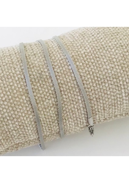 Çelik Yassı Zincir Kolye Ince Unisex 60CM