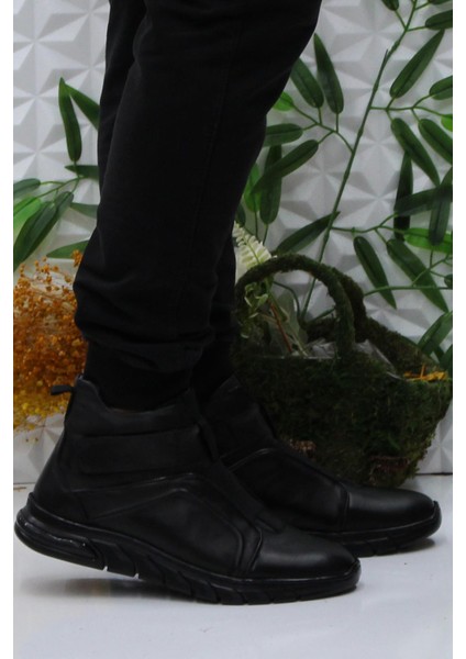 229-1 Siyah Frm Men Çırtlı Kauçuk Taban Hakiki Deri Erkek Bot