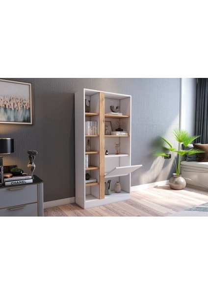 Lotus Kitaplık 160 cm Atlantik Çam - Beyaz