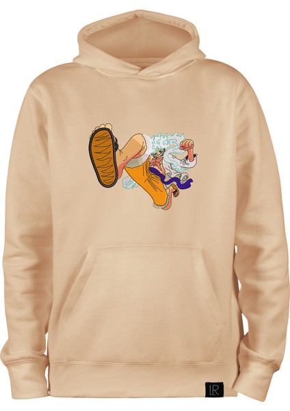 Pamuklu Unisex Bej Kapüşonlu Sweatshirt One Piece Anime Joyboy Hoodie Kanguru Cepli Sweat Hoodie
