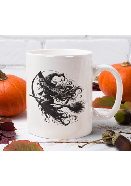 Witch Süpürgeli Cadı Aya Karşı Happy Halloween Hediyelik Baskılı Kupa Bardak