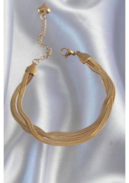 E-Bijuteri Çelik Gold Renk Italyan Zincir Model Çoklu Bileklik