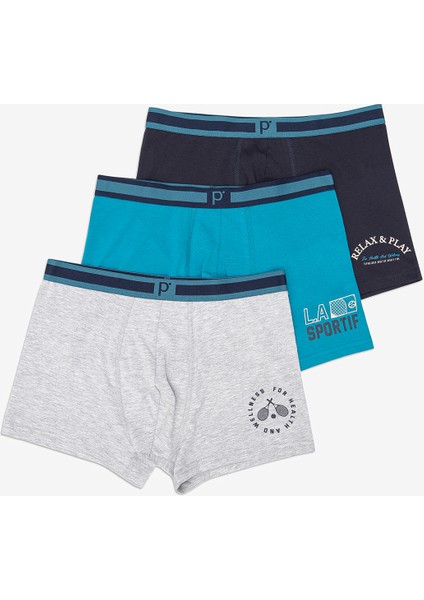 Slogan 3lü Çok Renkli Boxer