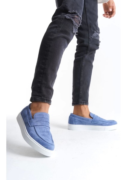 Saklı Moda SLW180 Estilo x Bağcıksız Süet Erkek Günlük Spor Klasik Ayakkabı Bt Mavi