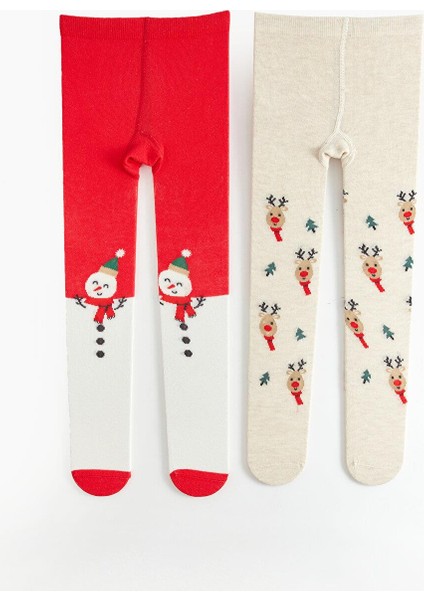 Yılbaşı Temalı Unisex Bebek Külotlu Çorap 2'li
