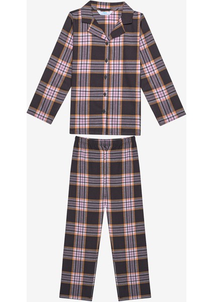 Pamuklu Kız Çocuk Pink Plaid Kırmızı Gömlek Pijama Takımı