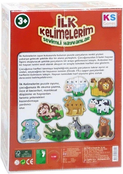 Ilk Kelimelerim Hayvan Tanıtımlı 2 Parça Yapboz Hayvanlar - 9 Hayvan Puzzle