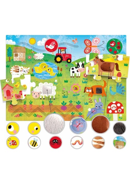 Headu Tactile Kabartma Boyalı 21 Parça Çiftlik Puzzle