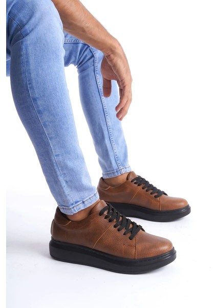 Saklı Moda SLW151 Boost Bağcıklı Cilt Erkek Günlük Sneaker Ayakkabı St Taba