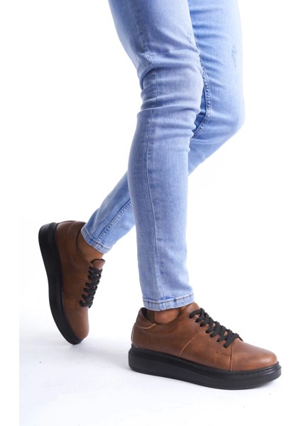 Saklı Moda SLW151 Boost Bağcıklı Cilt Erkek Günlük Sneaker Ayakkabı St Taba