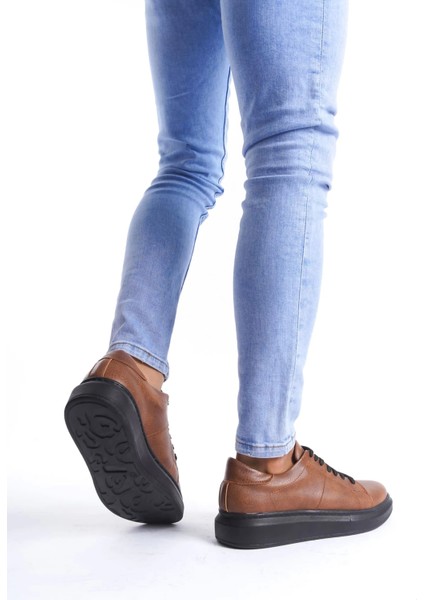Saklı Moda SLW151 Boost Bağcıklı Cilt Erkek Günlük Sneaker Ayakkabı St Taba