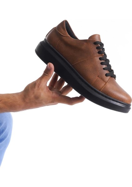 Saklı Moda SLW151 Boost Bağcıklı Cilt Erkek Günlük Sneaker Ayakkabı St Taba