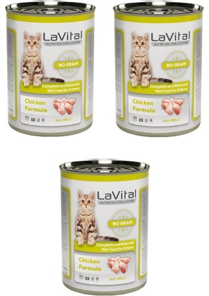 Kitten Tahılsız Tavuklu Yavru Kedi Konservesi 400 Gr. x 3 Adet