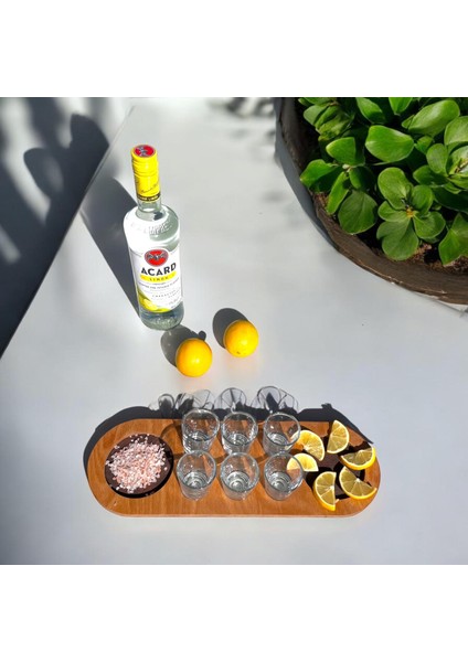 Ahşap Tekila Sunum ve 6 Lü Tekila Shot Bardak Seti, Tekila Standı, Tekila, Hediye Seti, Yılbaşı Hediyesi