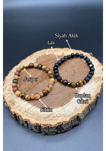 Doğal Taş Erkek Bileklik Kombin Siyah Akik, Kaplan Gözü, Sitrin, Jasper, Rudraskha ve Hematit Taşı Kombin Bileklik fiyatları